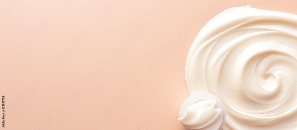 Photo of whipped cream close up on a vibrant pink background with copy space with copy space