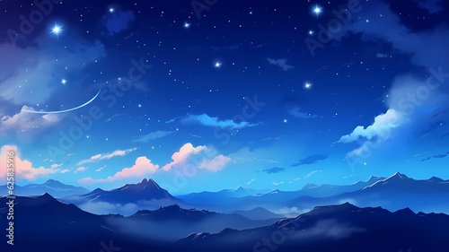 hand-painted cartoon beautiful illustration of starry sky 