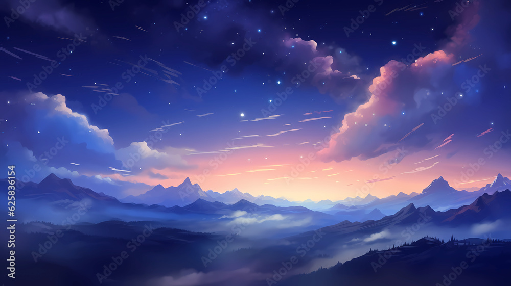 hand-painted cartoon beautiful illustration of starry sky
