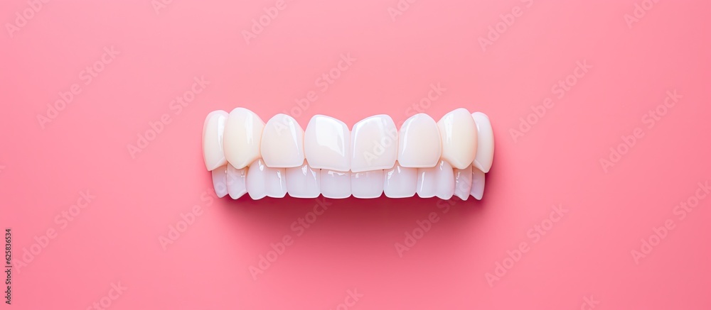 Photo of a single tooth isolated on a vibrant pink background with copy space Photo of a single tooth isolated on a vibrant pink background with copy space