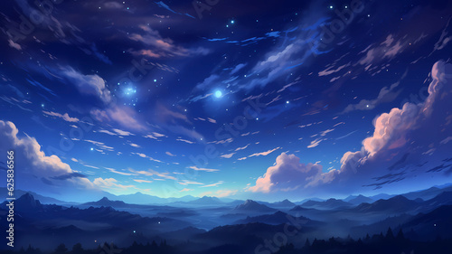 hand-painted cartoon beautiful illustration of starry sky  © 俊后生