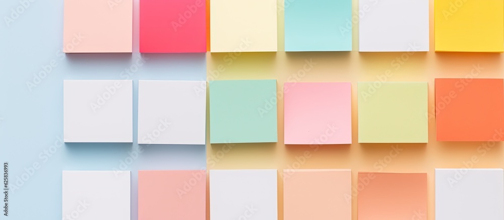 Photo of pastel colored papers arranged in neat rows, perfect for adding your own text or design with copy space
