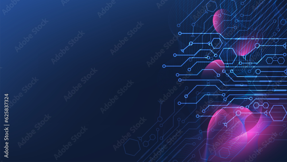 Abstract Quantum computer technologies background concept with Futuristic blue circuit and Waves flow. Vector Illustration eps10