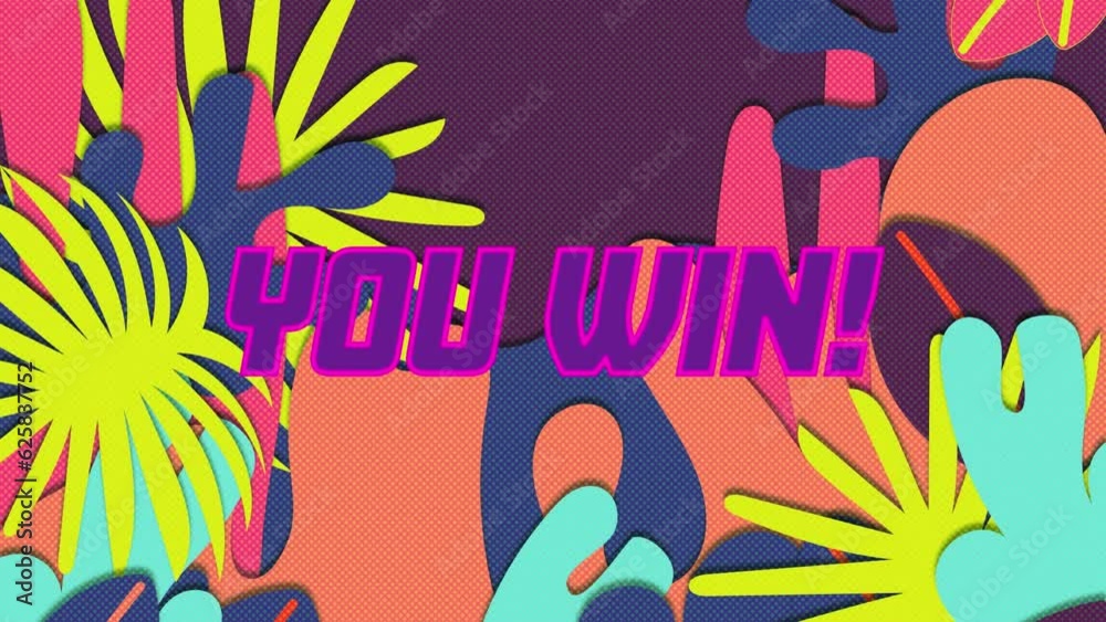 Animation of you win text over abstract pattern Animation of you win text over abstract pattern