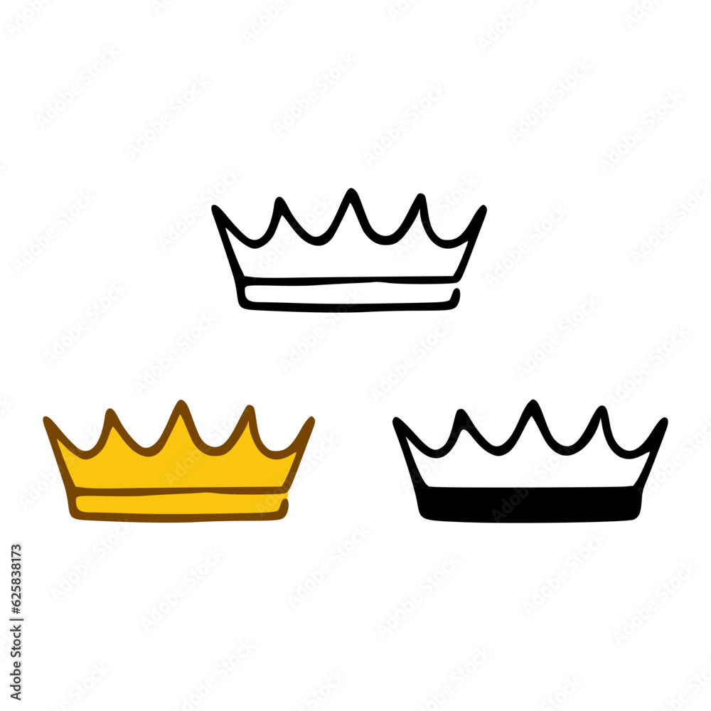 Crown icon set in doodles styles isolated on white background. Royal or queen sign, authority symbol Crown icon set in doodles styles isolated on white background. Royal or queen sign, authority symbol