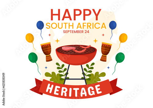 Happy Heritage Day South Africa Vector Illustration on September 24 with Waving Flag Background, Honoring African Culture and Traditions Templates
