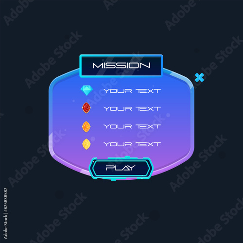 Game UI Pop Up Window Mission Oval Rectangular Form Blue Purple Abstract Cute Cartoon Vector Design