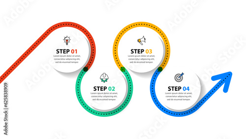 Infographic template. Line with arrow and 4 steps
