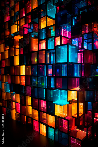 background of Colorful light up boxes  cubism  stone  coded patterns