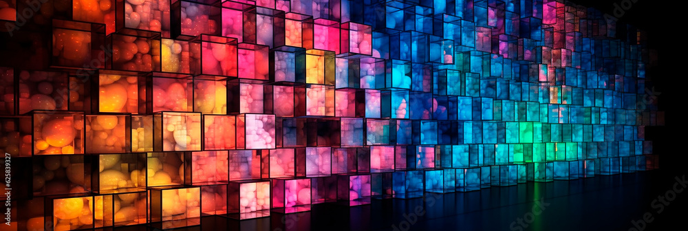 background of Colorful light up boxes, cubism, stone, coded patterns