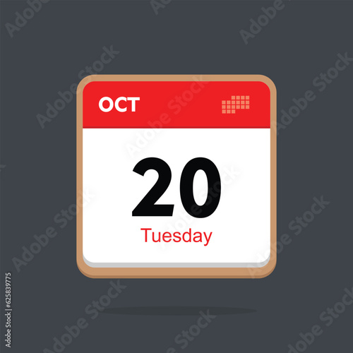tuesday 20 october icon with black background, calender icon