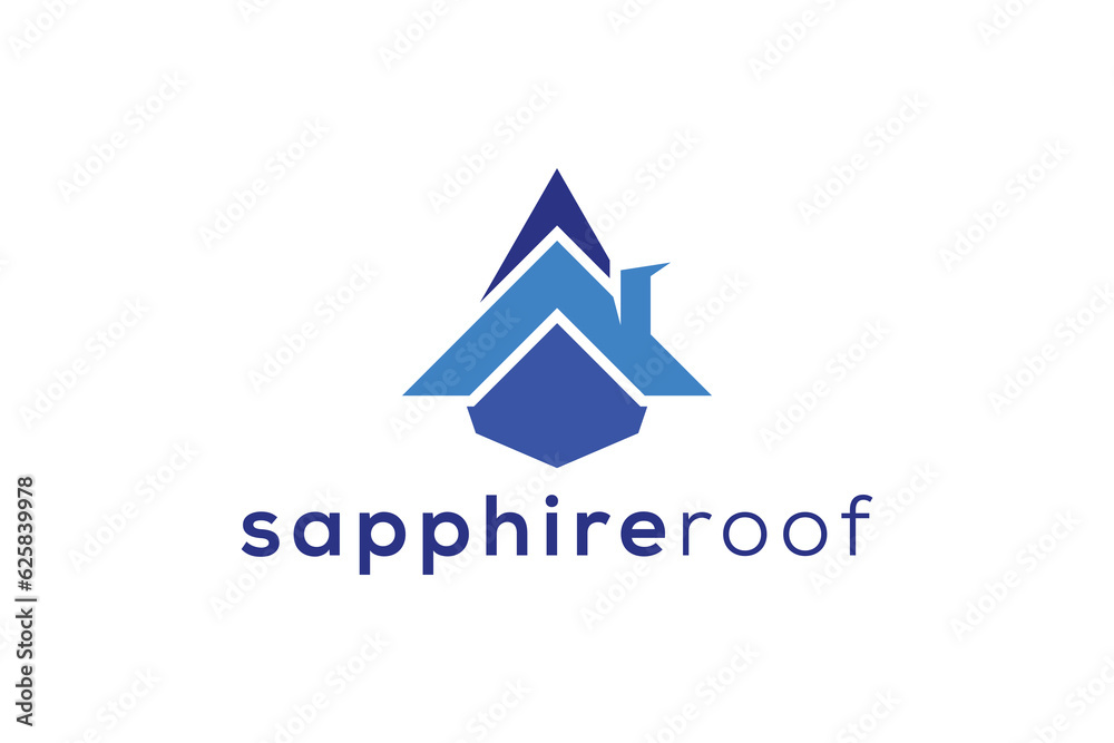 Sapphire gem stone and roof real estate logo design vector template Sapphire gem stone and roof real estate logo design vector template