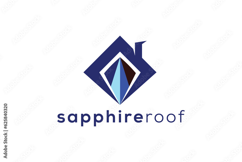 Naklejka premium Sapphire gem stone and roof real estate logo design vector template