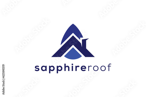 Sapphire gem stone and roof real estate logo design vector template