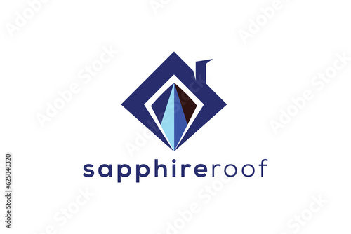 Sapphire gem stone and roof real estate logo design vector template