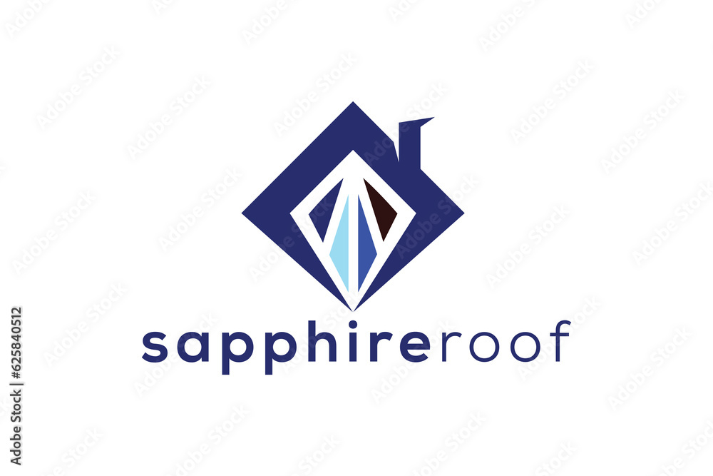 Sapphire gem stone and roof real estate logo design vector template Sapphire gem stone and roof real estate logo design vector template