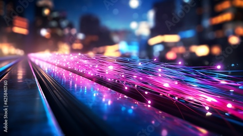 Fiber optic cable with high-speed internet traffic, online data transfer illustration, digital data transfer