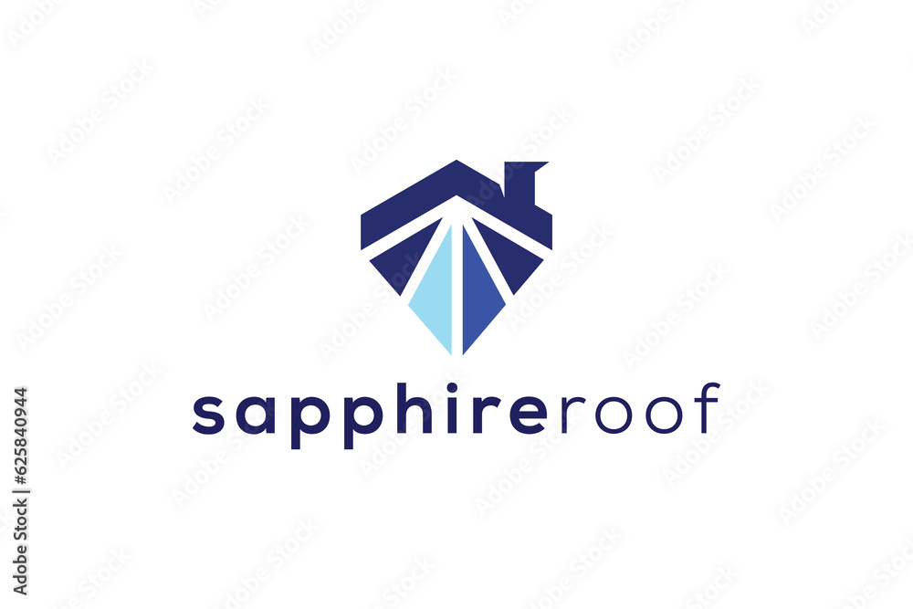 Sapphire gem stone and roof real estate logo design vector template Sapphire gem stone and roof real estate logo design vector template