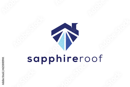 Sapphire gem stone and roof real estate logo design vector template
