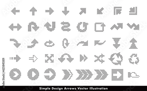 クールでシンプルなLED風四角ドット・点の矢印・方向指示記号のアローベクターアイコンイメージセット_背景透過