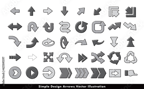 シンプルな途切れ線の矢印・方向指示記号のアローベクターアイコン素材セット_モノトーン背景透過