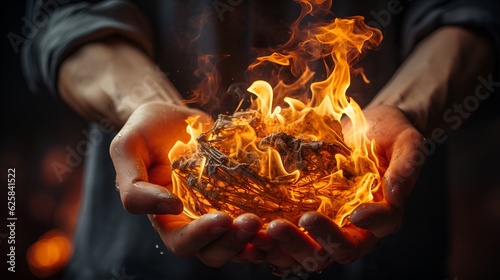 hands on fire, fire in the hands of man. Generative AI