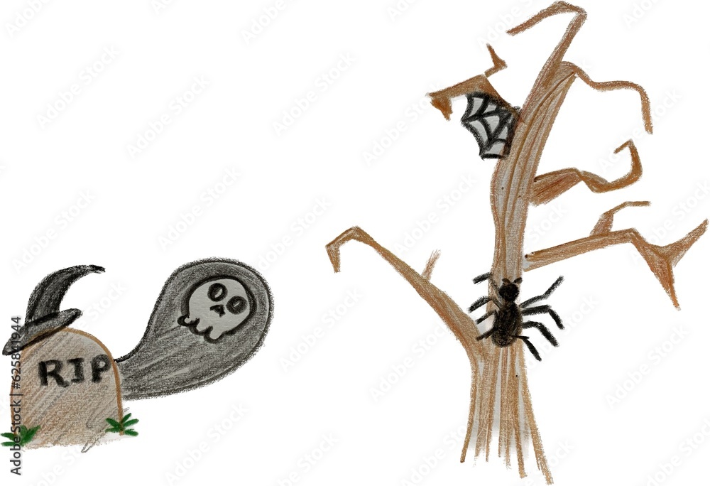 Obraz premium set of animals in halloween themes design for October event hand drawing style