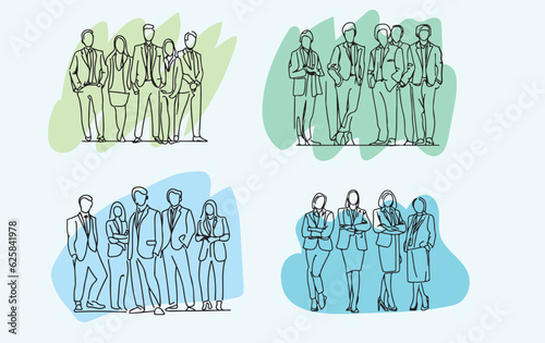 line drawing business man and woman, woman and woman shaking hands vector illustration