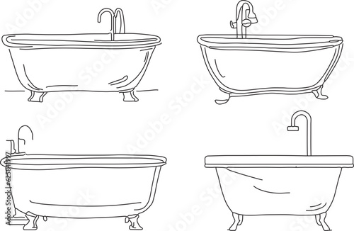 Bath tub line art vector