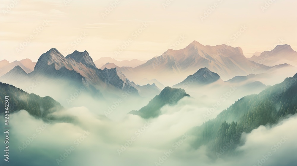 mountains in the fog landscape background