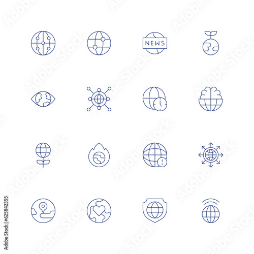 Global line icon set on transparent background with editable stroke. Containing big data  global education  news  earth day  eye  global network  time zone  global  global warming  world.