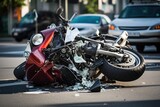 Car and motorcycle accident at the intersection, Accident insurance. Generative AI