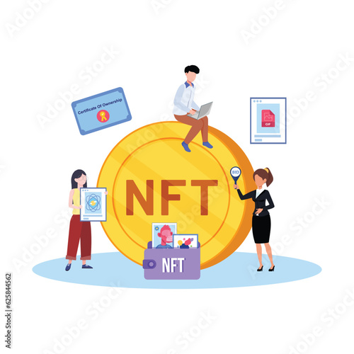 NFT concept. People creating buying and working with crypto art. Non-fungible token auction. Unique masterpieces markets. Persons paying for artworks with phones.