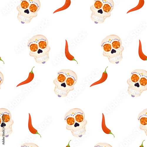  saint death day pattern sugar skull and chilli