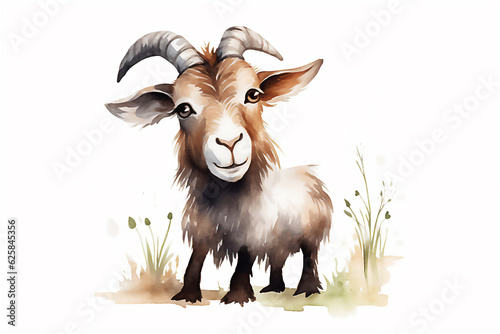 Cute goat, farm cartoon animals. Post processed AI generated image.