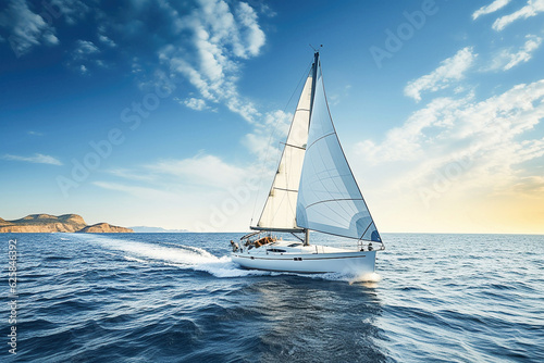 Ai generative. Sailing yacht gliding on blue waves © Olena Rudo