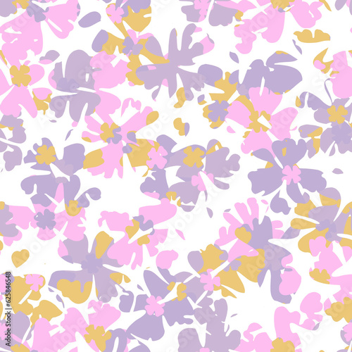 Delicate light pastel floral seamless pattern with abstract mosaic layered flowers