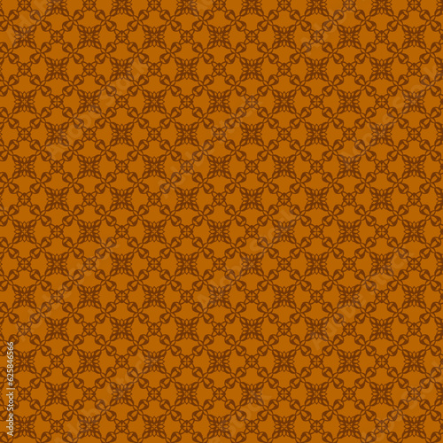 Geometric brown checkered lace fabric silhouette on orange background Decorative lattice grid