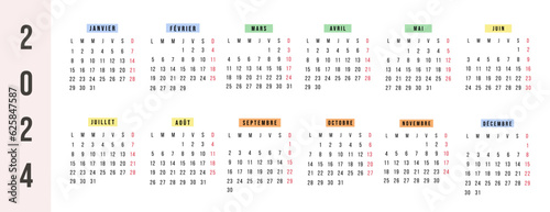 French calendar 2023 year. Vector stationery horizontal calendar week starts Monday. Yearly organizer. Simple calendar template in minimal design. Business vector illustration. photo