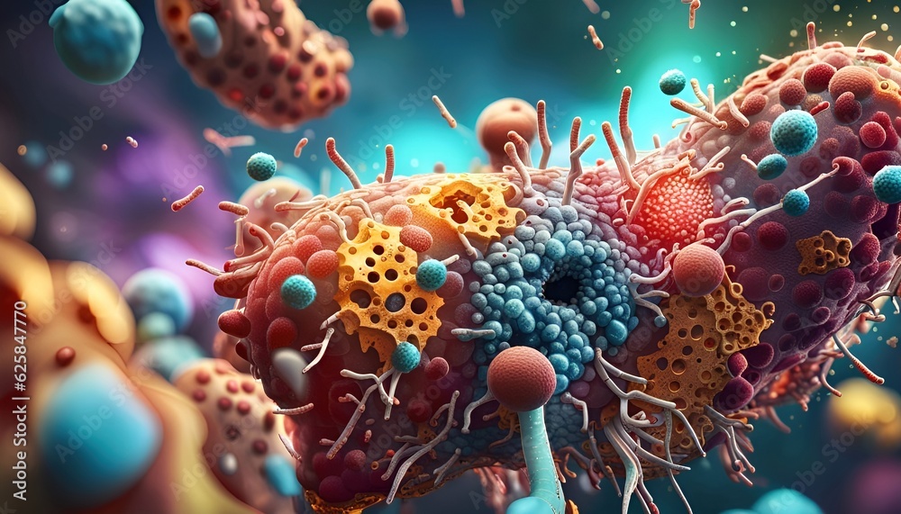 Microscopic close-up of various pathogens, viruses and bacteria in the ...