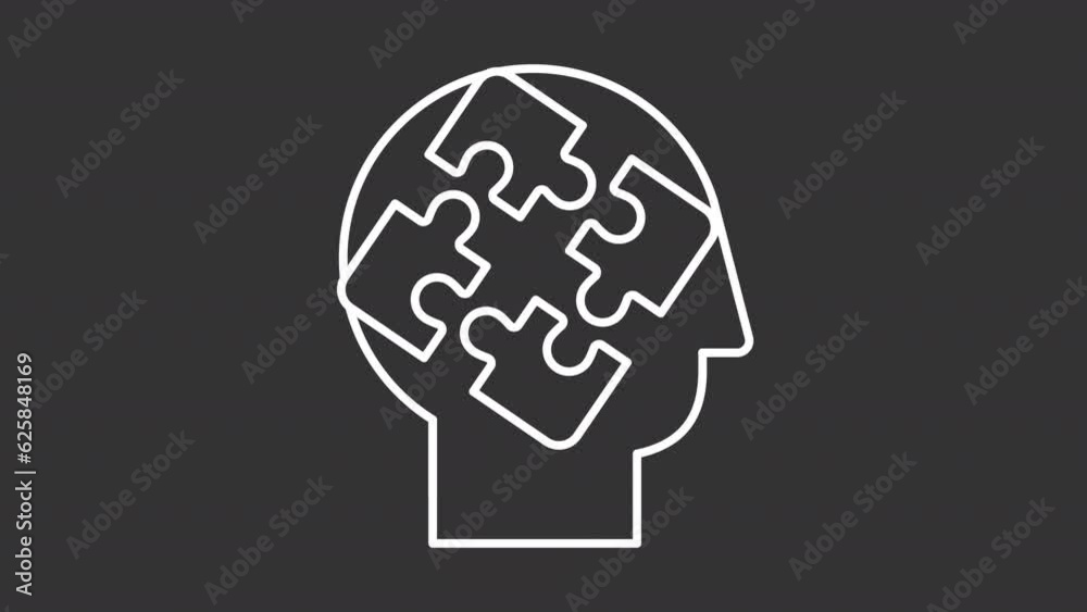 Think different animation library. Human heads animated white line icons. Creative profession. Change management. Isolated illustrations on dark background. Transition alpha. HD video. Icon pack