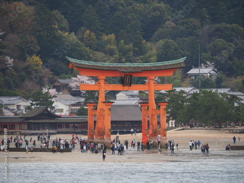 Miyajima Itsukushima Shrine Torii Gate Famous Landmark in Hiroshima Japan photo