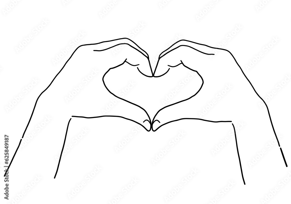Fototapeta premium 手で作るハートマークの手描き線画イラスト
