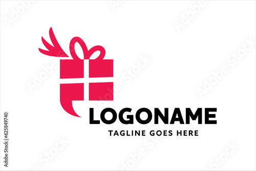 Delivery fast Gift Logo Concept. Fast Gift symbol logo icon.Fast gift delivery service, present quick solution, vector illustration