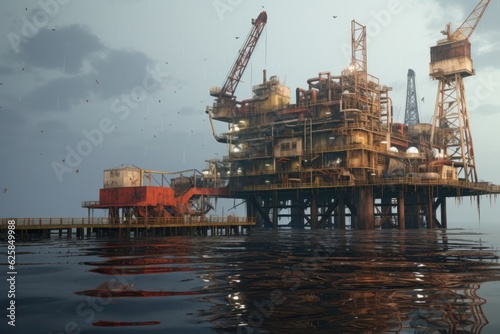 Piercing the ocean's surface, the colossal oil rig stands as a testament to human engineering and ingenuity. An emblem of our quest to harness the Earth's resources. photo