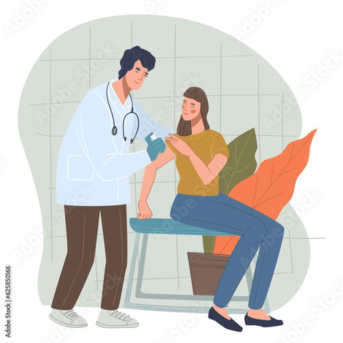 Woman in hospital or clinics getting vaccinated