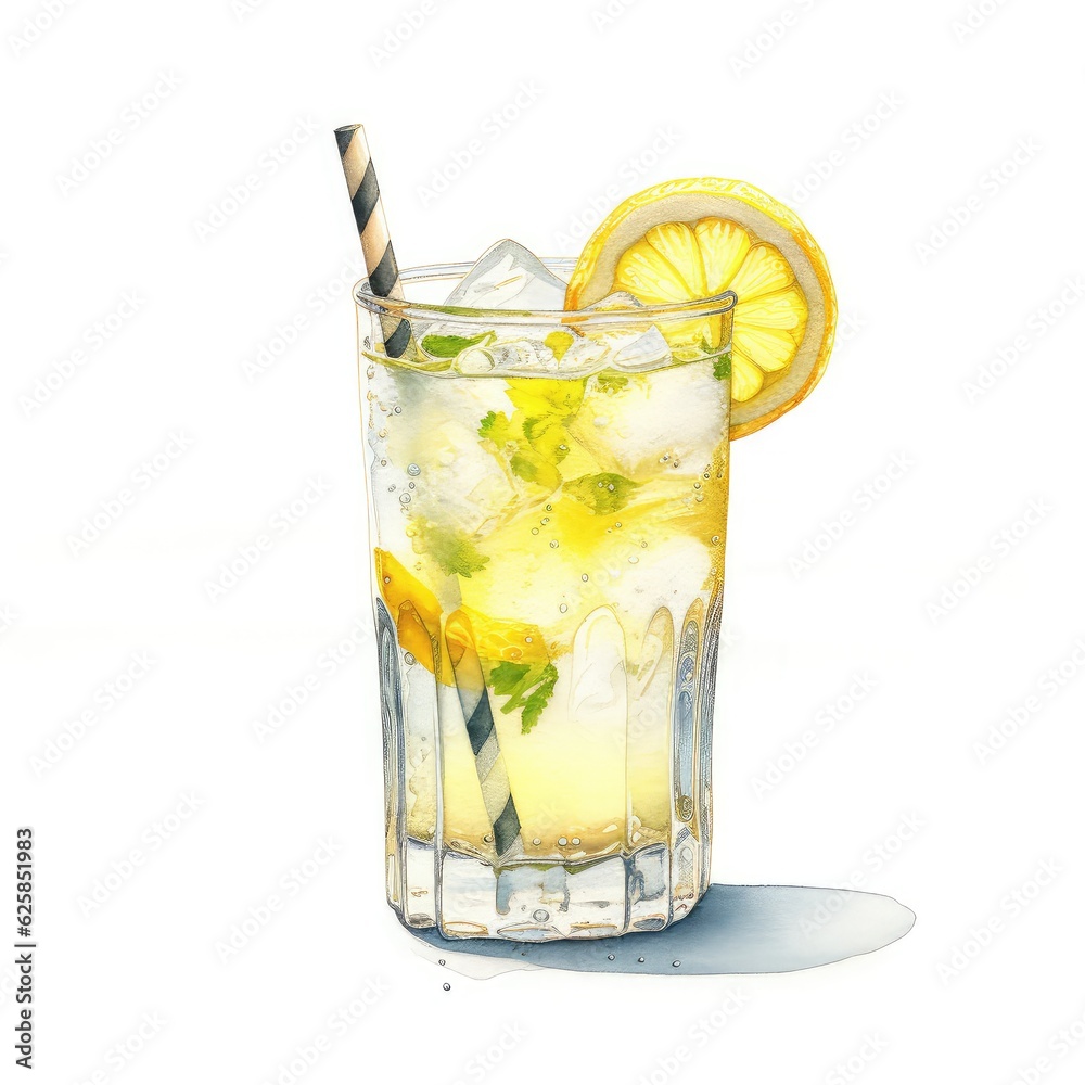 Lemonade watercolor illustration - Generative AI. Lemonade watercolor illustration - Generative AI.