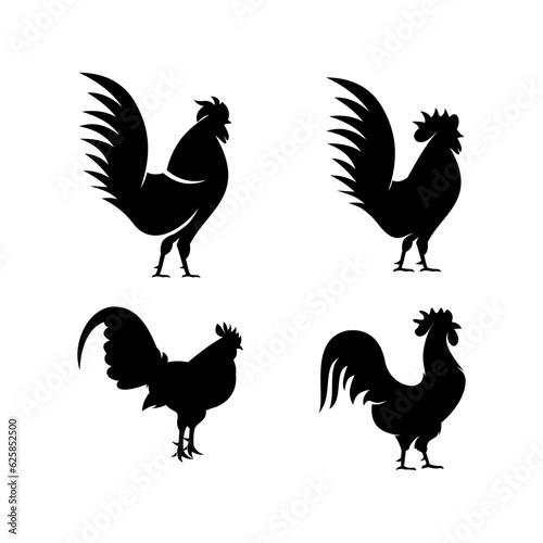 Rooster Set on Black color, Rooster logo design vector template