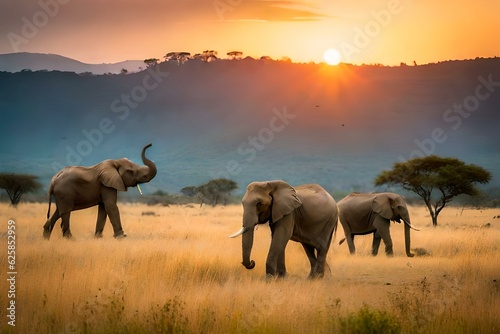 elephants at sunset