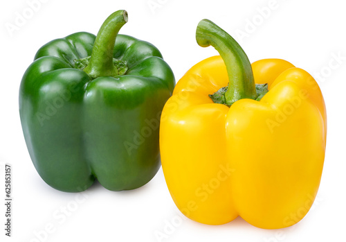 Yellow and Green Sweet Bell pepper isolated on white background. Sweet pepper isolated on a white background With clipping path.